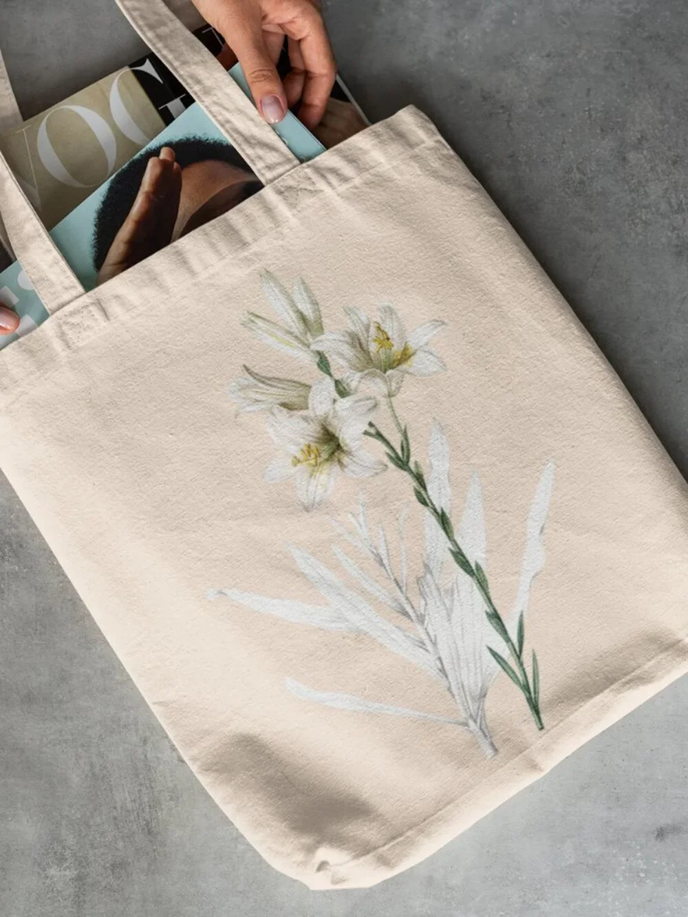 Madonna Lily Vintage Floral Print Graphic Canvas Tote Bag